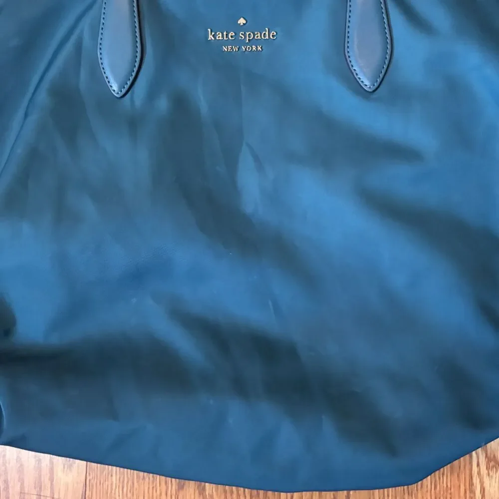 Kate Spade Teal Nylon Tote Bag Large Shoulder Purse Lightweight Travel Travel